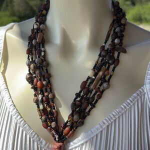 Vintage African Cast Brass Tribal Warrior Multiple Strand Tassel Pendant Necklac